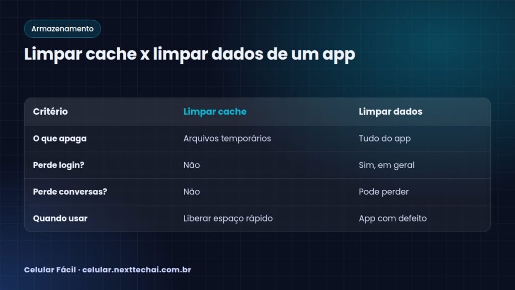 Limpar cache x limpar dados de um app